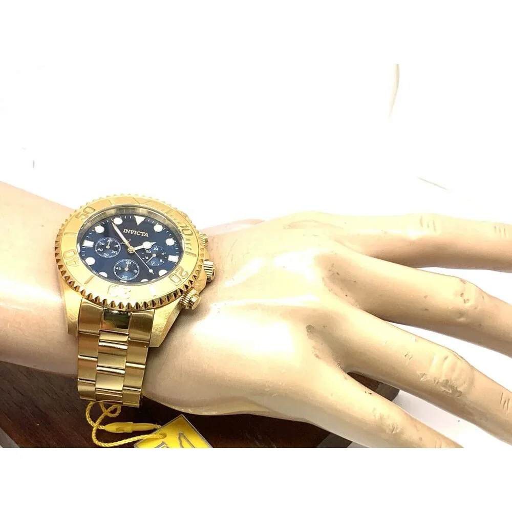 Invicta Men's Watch 36974 Pro Diver Quartz Chronograph Gold Steel Blue Dial 47mm